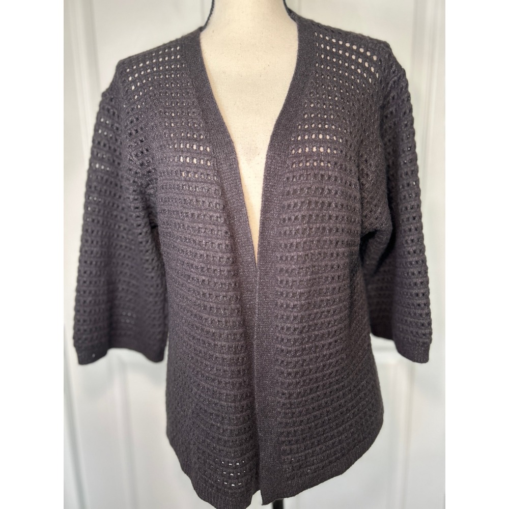 Akemi +‎ Kin Knit Open Front 3/4 Sleeve Cardigan Sweater O/S Charcoal Gray